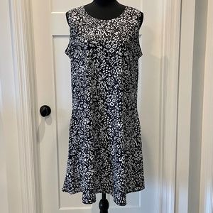 Women's Knit Dress, Sleeveless, Black/White Floral Print, L, NWOT